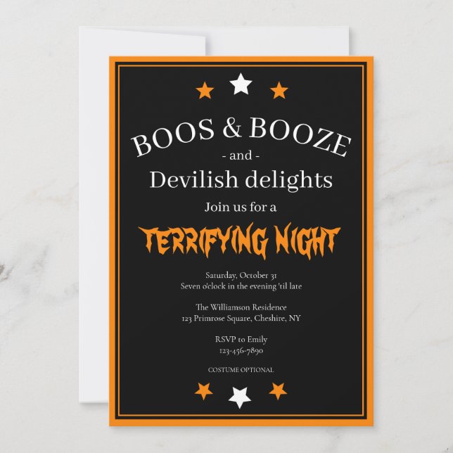 Invitación a la fiesta de Boos y Booze Halloween (Anverso)