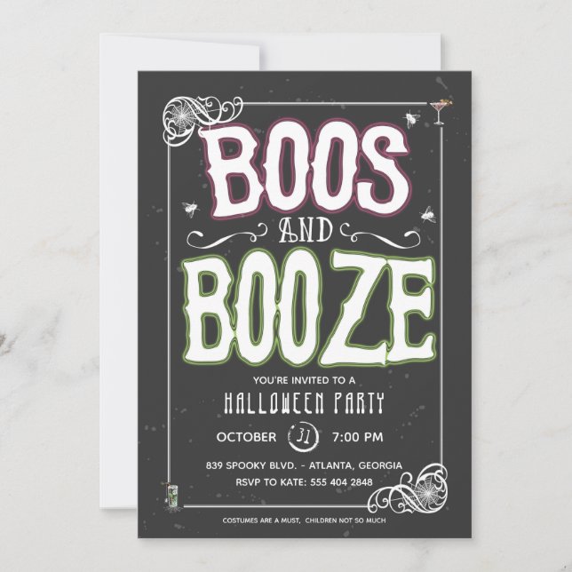 Invitación a la fiesta de Boos y Booze Halloween (Anverso)