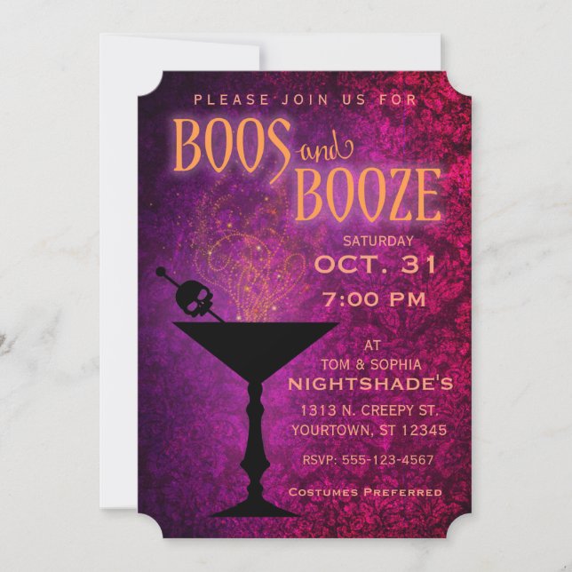 Invitación a la fiesta de Boos y Booze Halloween (Anverso)
