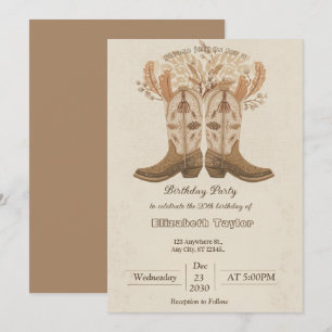 Invitación a la fiesta de Botas Vaqueras Boho