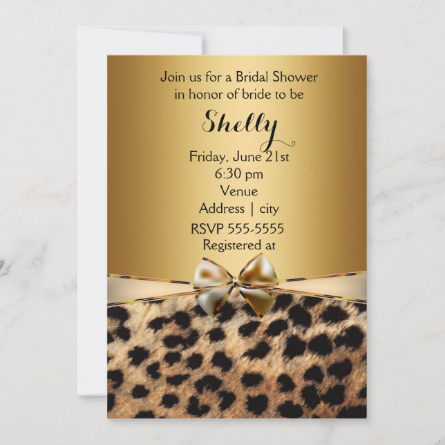 Invitación a la fiesta de Bow impresa de Cheetah L (Anverso)