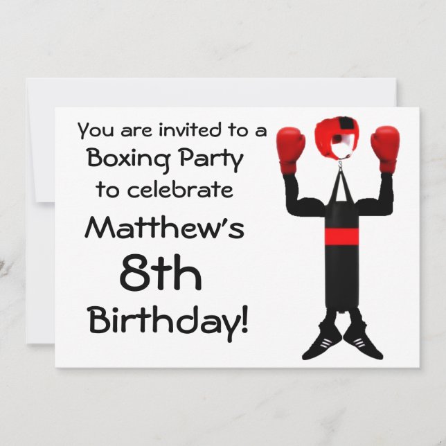 Invitación a la fiesta de boxeo de cumpleaños (Anverso)