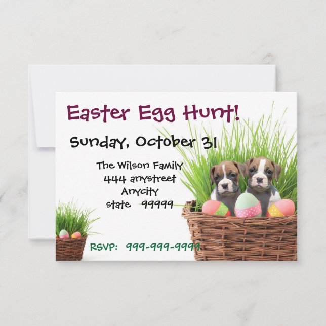 Invitación a la fiesta de Boxer Dog Huevo de Pascu (Anverso)