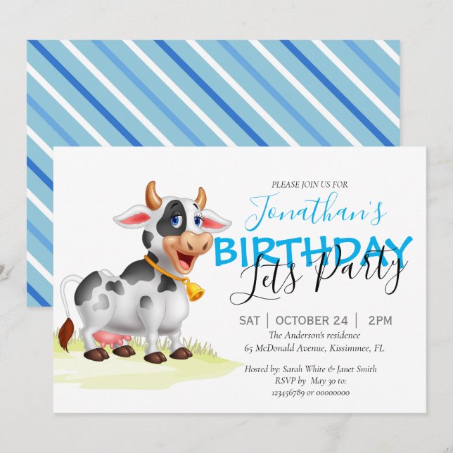 Invitación a la fiesta de Boy Cow (Anverso / Reverso)