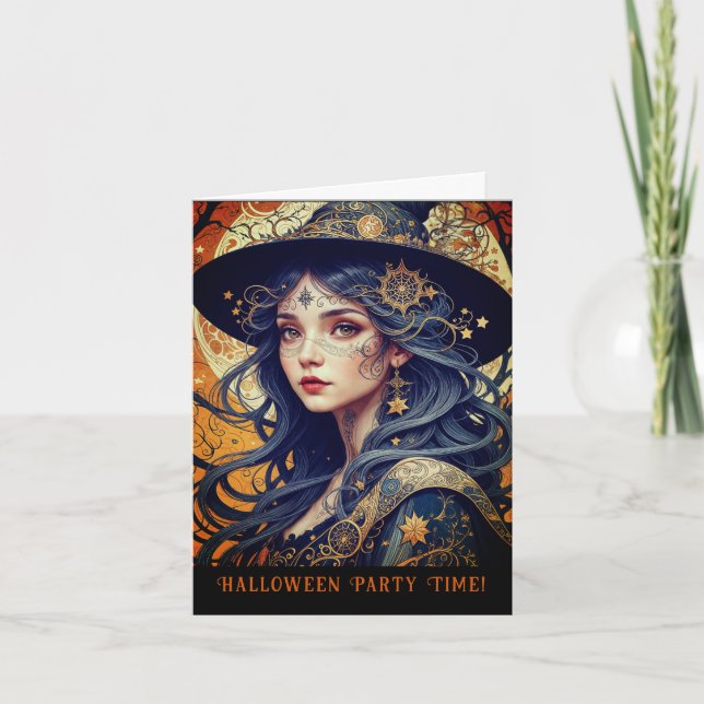 Invitación a la fiesta de brujas con tema de Hallo (Anverso)