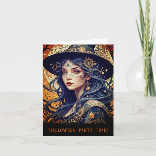 Invitación a la fiesta de brujas con tema de Hallo (Anverso)