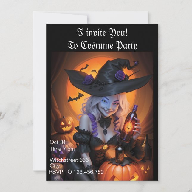 Invitación a la fiesta de Brujas de Halloween (Anverso)