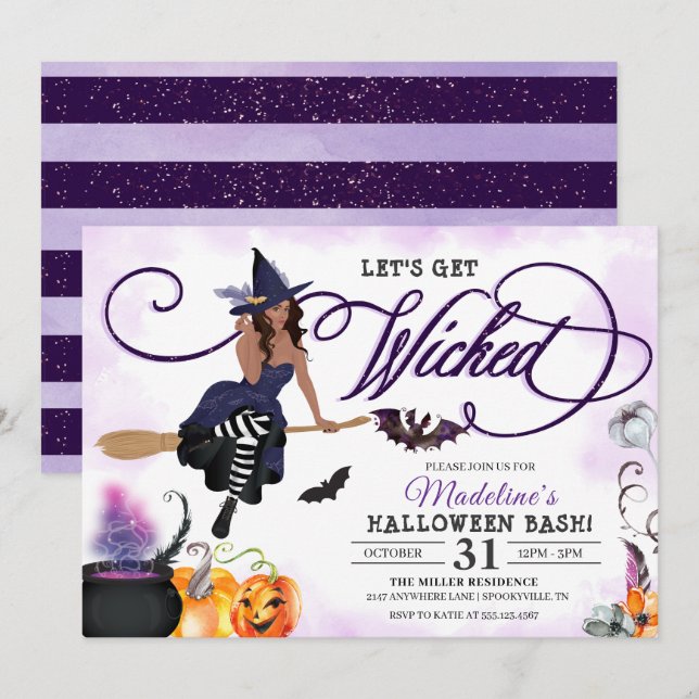 Invitación a la fiesta de Brujas de Halloween (Anverso / Reverso)