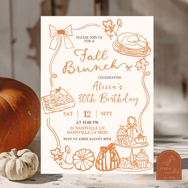 invitación a la fiesta de brunch de otoño dibujada (Subido por el creador)