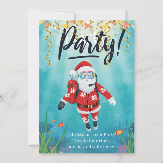 Invitación a la fiesta de buzo de Navidad submarin (Anverso)