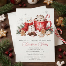 Invitación a la fiesta de cacao con muñeco de niev