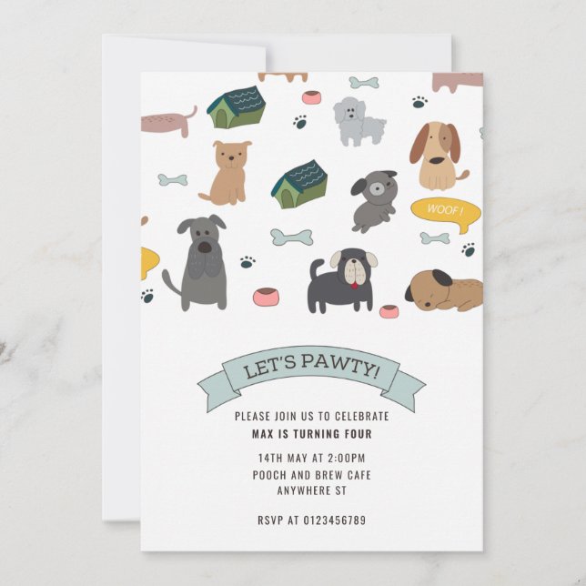 Invitación a la fiesta de cachorros Puppy Pawty (Anverso)