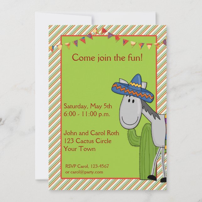 Invitación a la Fiesta de Cactus Donkey (Anverso)
