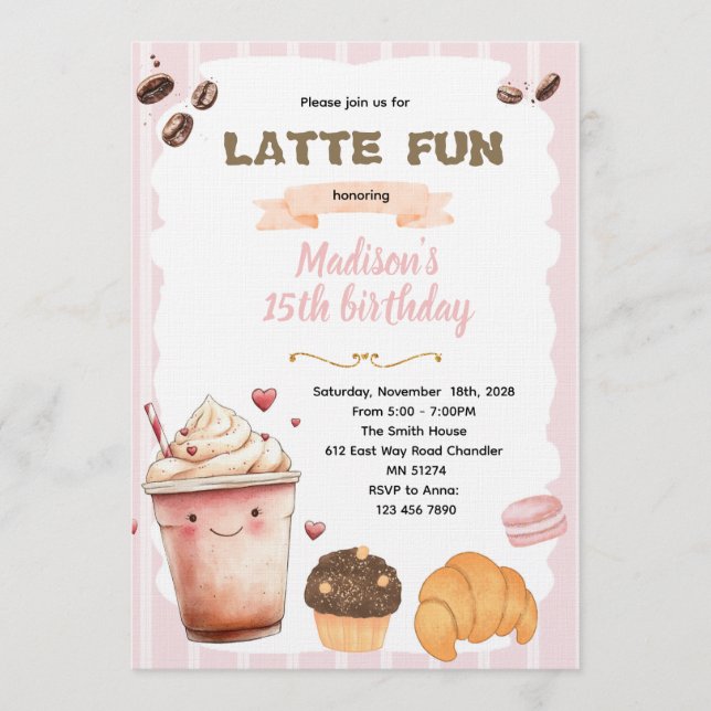 Invitación a la fiesta de café y golosinas (Anverso)