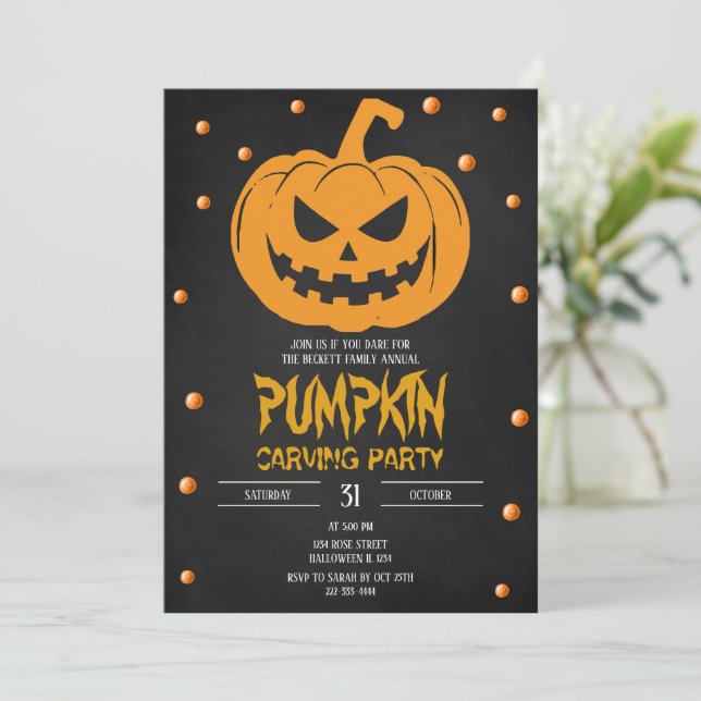 Invitación a la fiesta de calabaza de Halloween (Anverso de pie)