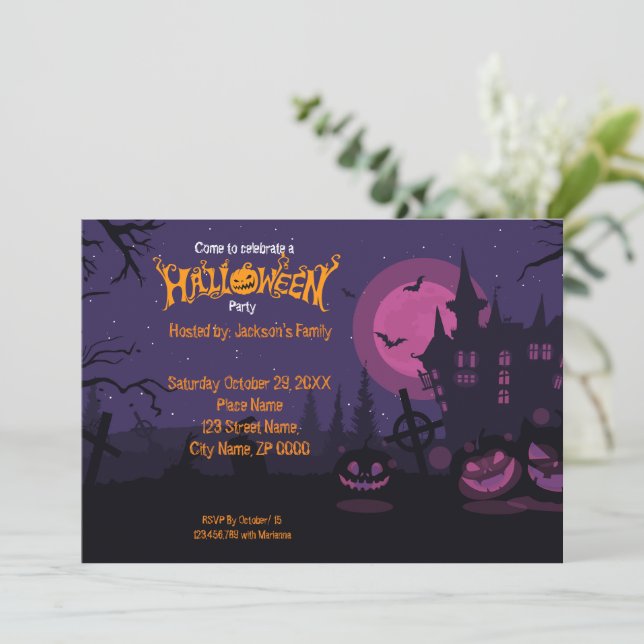 Invitación a la fiesta de calabaza de Halloween (Anverso de pie)