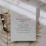 Invitación a la fiesta de calentamiento de la casa<br><div class="desc">Esta moderna invitación a una fiesta de bienvenida con guion es perfecta para un evento minimalista. El sencillo diseño en blanco y negro presenta una tipografía industrial única con un estilo boho moderno. Personalizable de cualquier color. Mantenga el diseño minimalista y elegante, tal como está, o lo personalice añadiendo sus...</div>