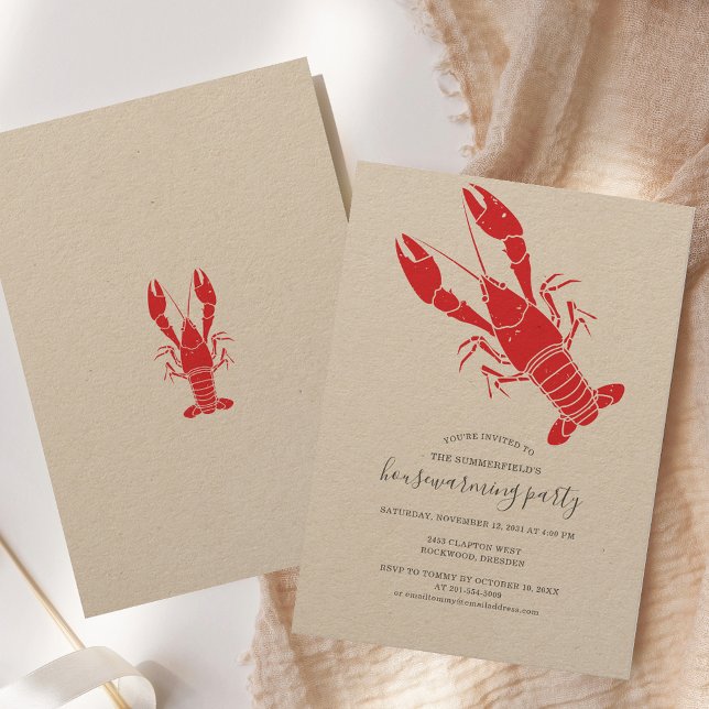 Invitación a la fiesta de calentamiento de la casa (Housewarming Party Lobster Boil Kraft Paper Invitation)