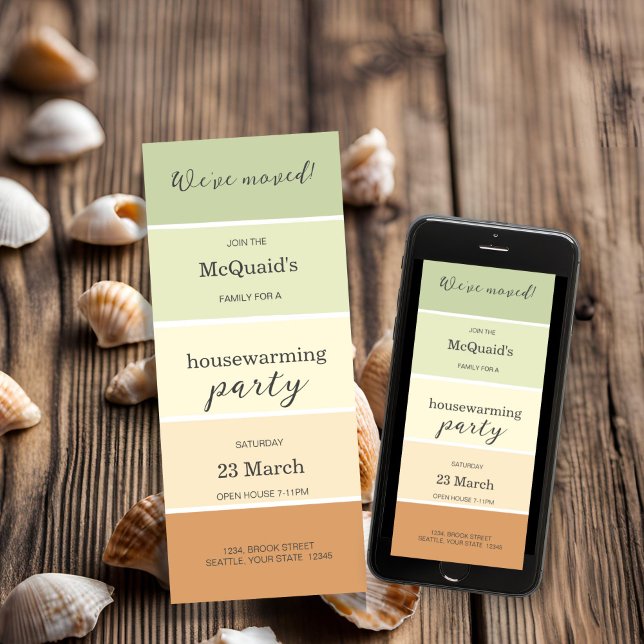 Invitación a la fiesta de calentamiento de la Casa (House Warming Party Invitation in soft greens and browns)