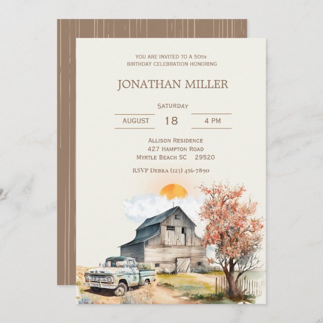 Invitación a la Fiesta de Camiones de Cumpleaños d (Anverso / Reverso)