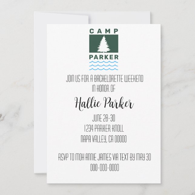 Invitación a la fiesta de Camp Bride Bachelorette (Anverso)