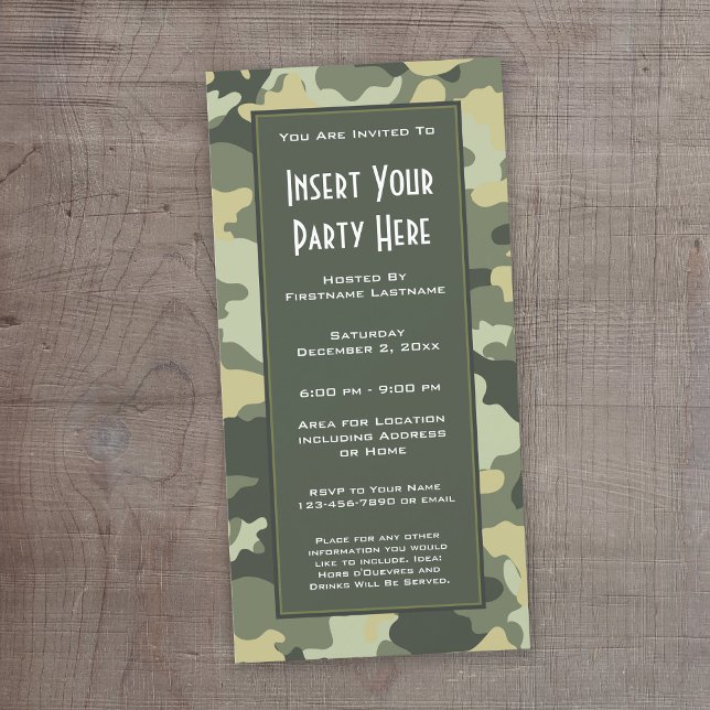 Invitación a la fiesta de camuflaje militar (Camouflage Birthday Invitation or Other Party!)