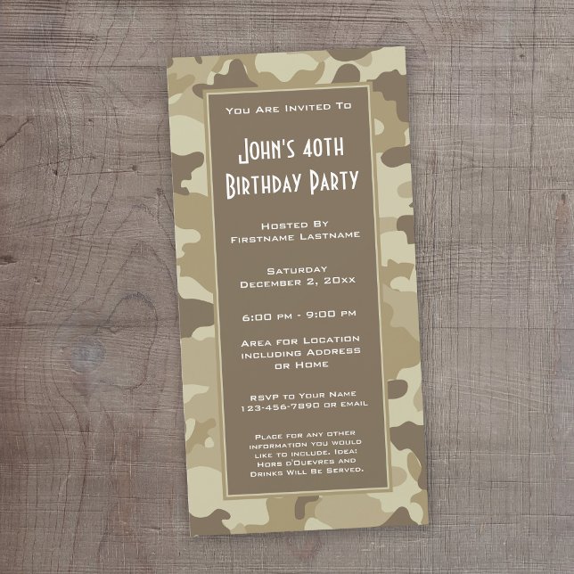 Invitación a la fiesta de camuflaje militar (Camouflage Birthday Invitation or Other Party!)