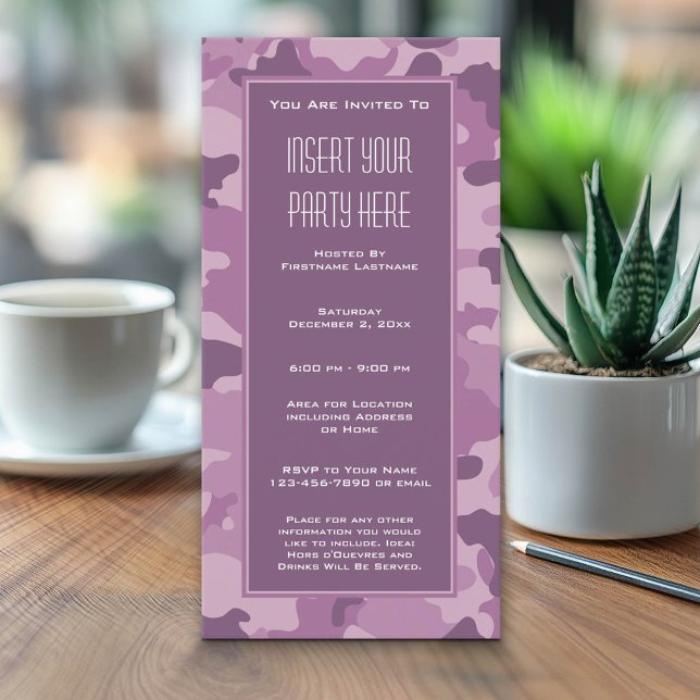 Invitación a la fiesta de camuflaje militar (Custom Invitation with a Camouflage Print)
