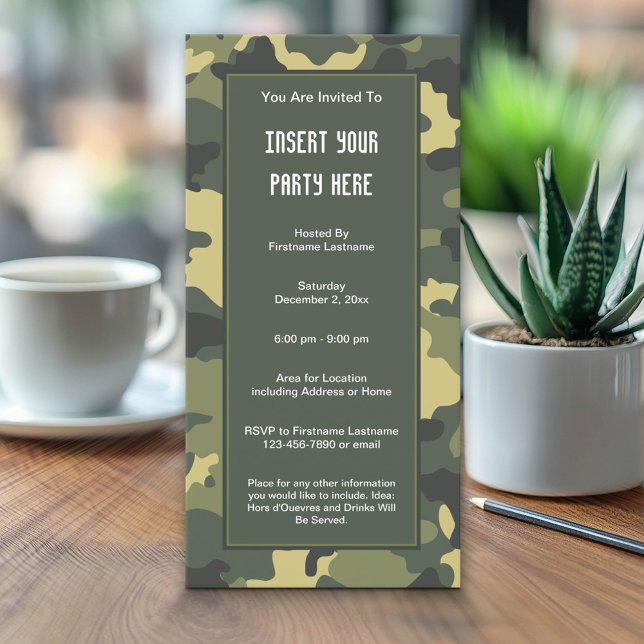 Invitación a la fiesta de camuflaje militar (Custom Invitation with a Camouflage Print)