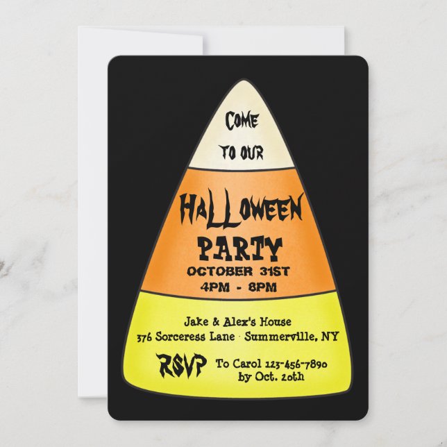 Invitación a la fiesta de Candy Corn Halloween (Anverso)