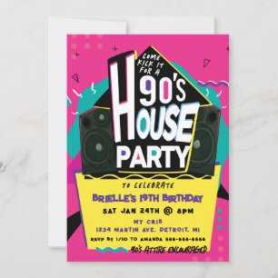 Invitación a la fiesta de casa rosa de los 90