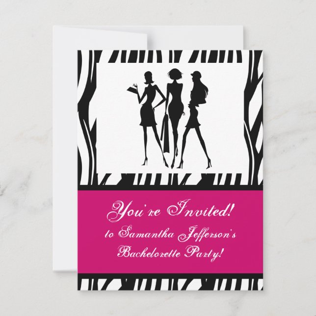 Invitación a la fiesta de cebra rosa caliente (Anverso)