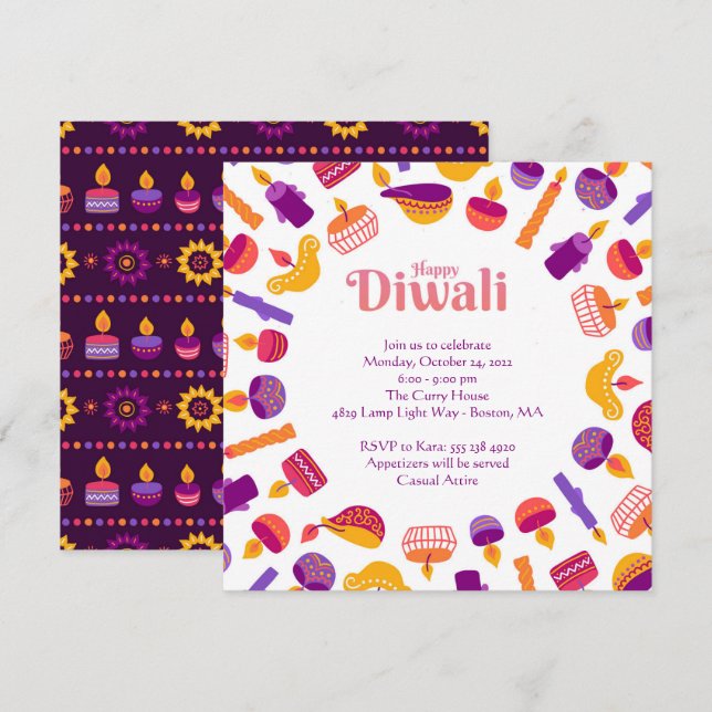 Invitación a la fiesta de celebración de Diwali (Anverso / Reverso)