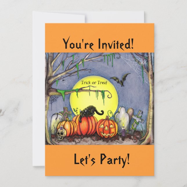 Invitación a la fiesta de cementerio de Halloween (Anverso)