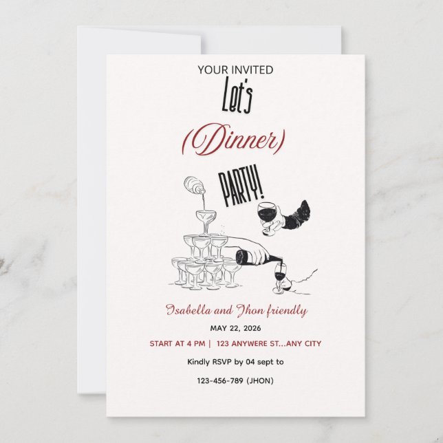 Invitación a la fiesta de cena a mano (Anverso)