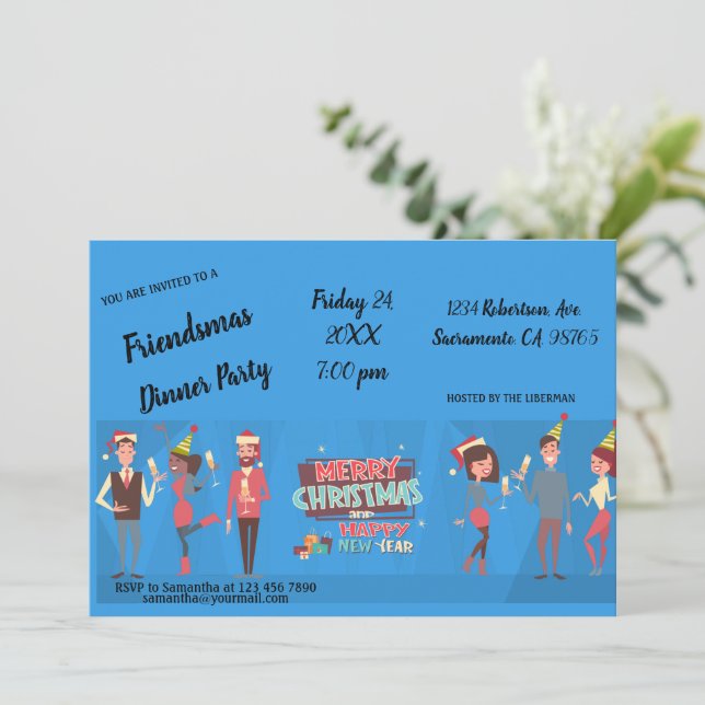 Invitación a la fiesta de Cena de Amistad (Anverso de pie)