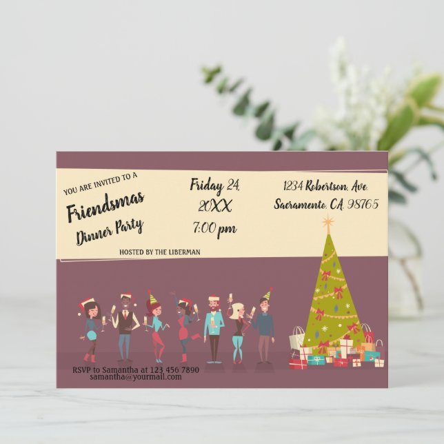 Invitación a la fiesta de Cena de Amistad (Anverso de pie)