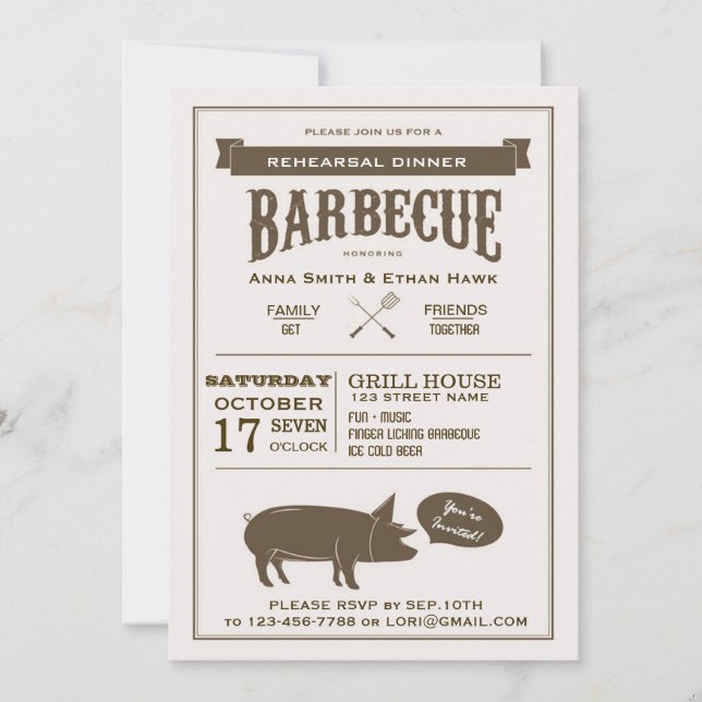 Invitación a la fiesta de cena de ensayo de Boda B (Anverso)