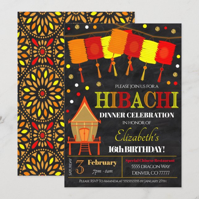 Invitación a la fiesta de cena de Hibachi (Anverso / Reverso)