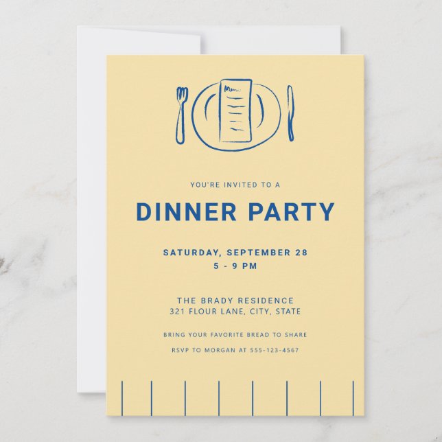 Invitación a la fiesta de cena de pan y mantequill (Anverso)