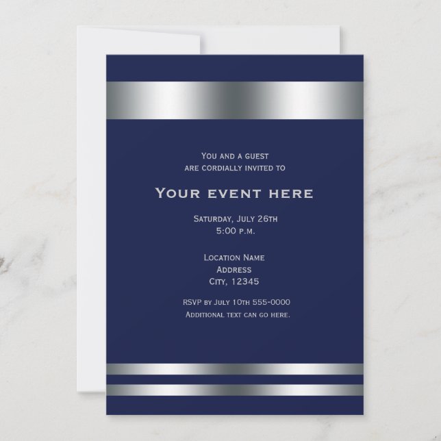 Invitación a la fiesta de cena elegante Blue Silve (Anverso)