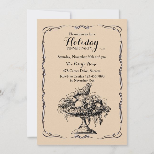 Invitación a la fiesta de cena en un bol de frutas (Anverso)