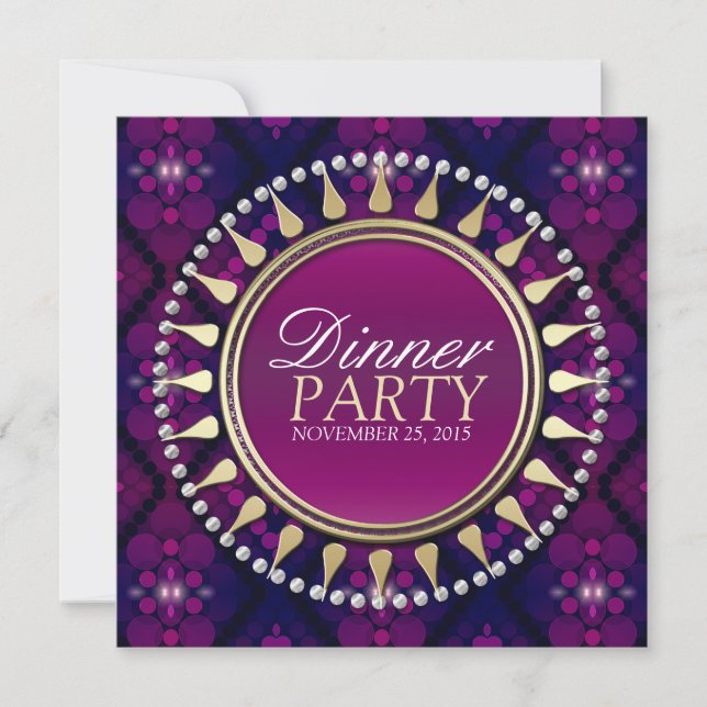 Invitación a la fiesta de cena exótica rosada púrp (Anverso)