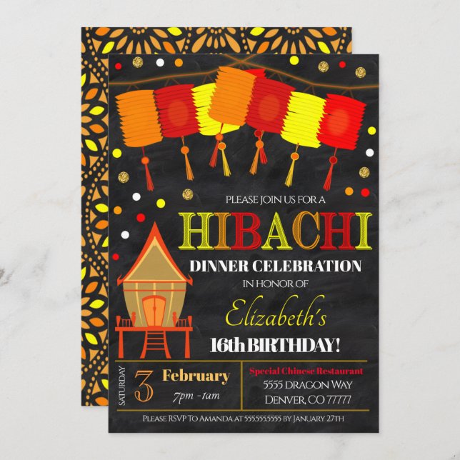 Invitación a la fiesta de cena Hibachi (Anverso / Reverso)