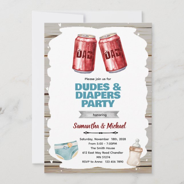 invitación a la fiesta de cerveza y pañales (Anverso)