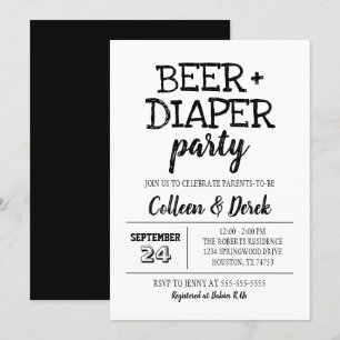 Invitación a la fiesta de cerveza y pañales   Blan