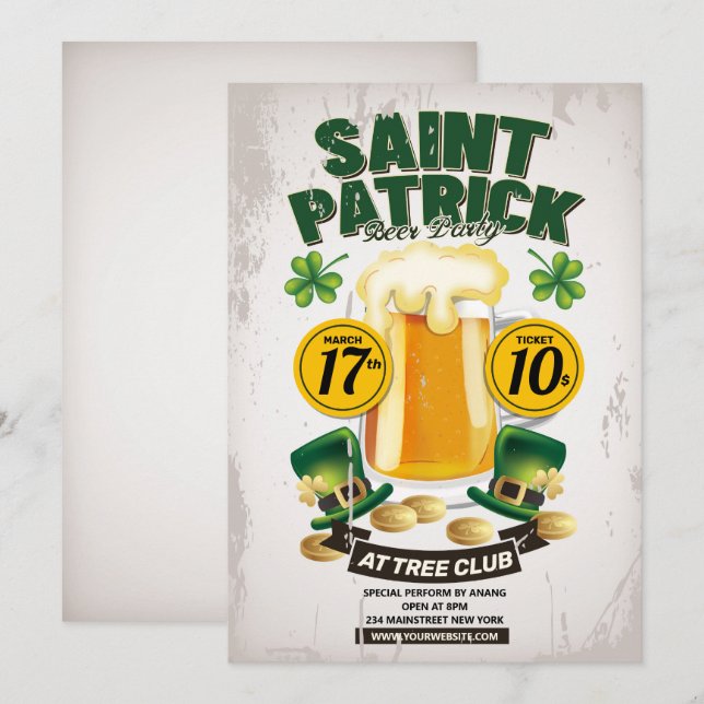 Invitación a la fiesta de cervezas de San Patricio (Anverso / Reverso)
