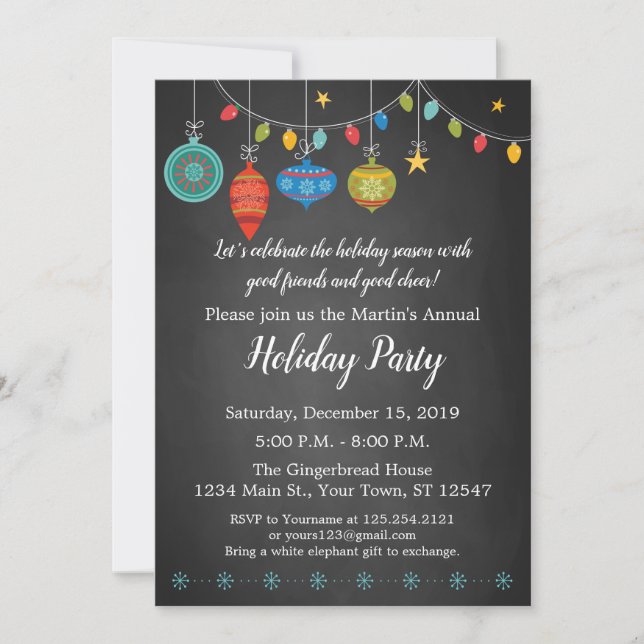 Invitación a la fiesta de Chalkboard de feriado de (Anverso)