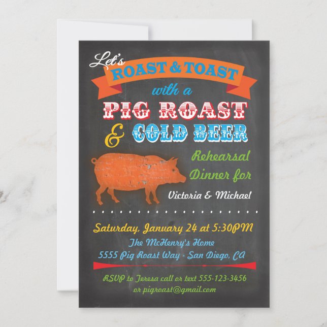 Invitación a la fiesta de Chalkboard Pig Roast (Anverso)
