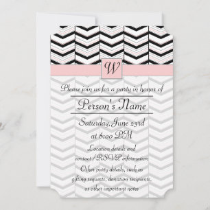 Invitación a la fiesta de Chevron en blanco negro 
